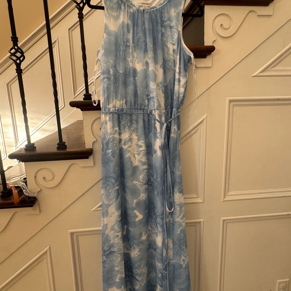 Calvin Klein Blue and White Floral Maxi Dress
